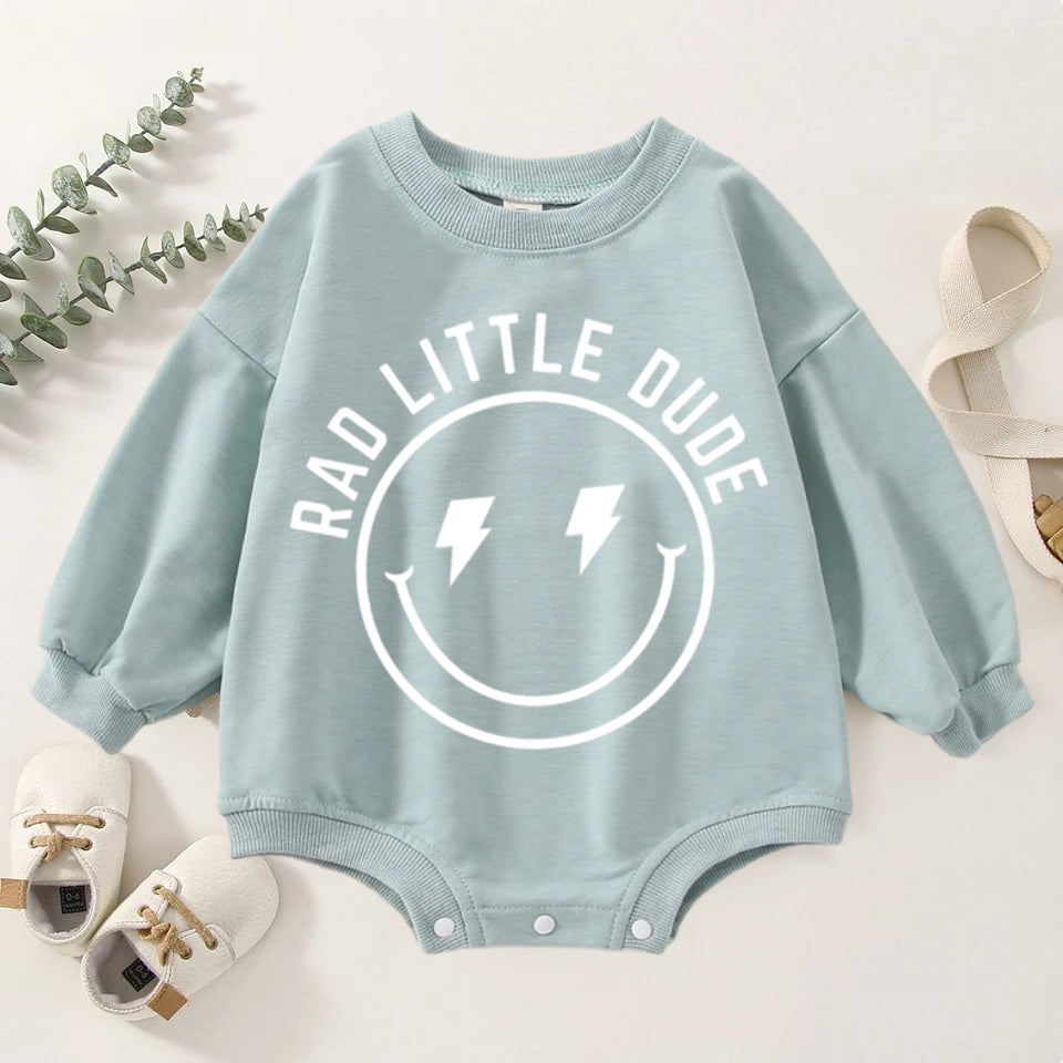 Rad Little Dude Oversized Sweatshirt Romper Hippo Boutique