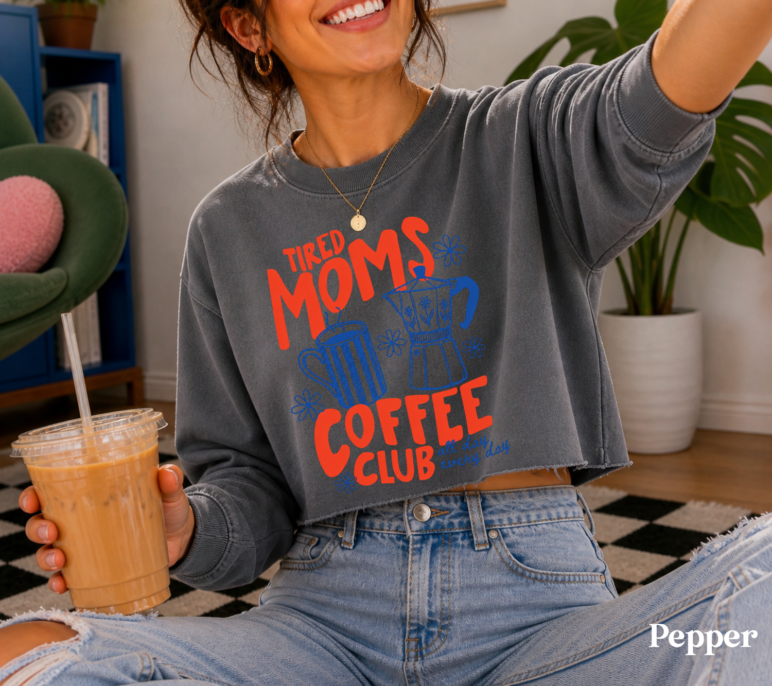 Cropped Sweatshirt - Tired Moms Coffee club Hippo Boutique