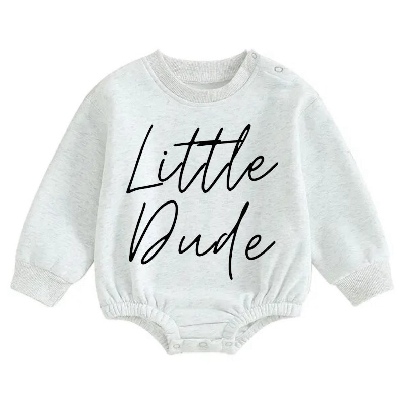 Soft warm little dude fleece Baby Boy Oversized Sweatshirt Romper Hippo Boutique