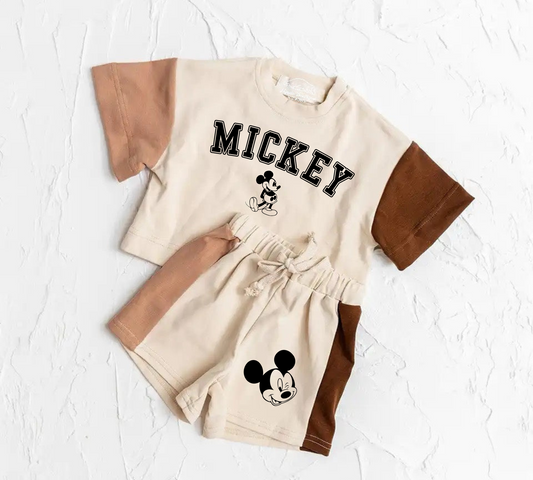 Mouse Baby and Kids cotton color block t-shirt & shorts outfit Hippo Boutique