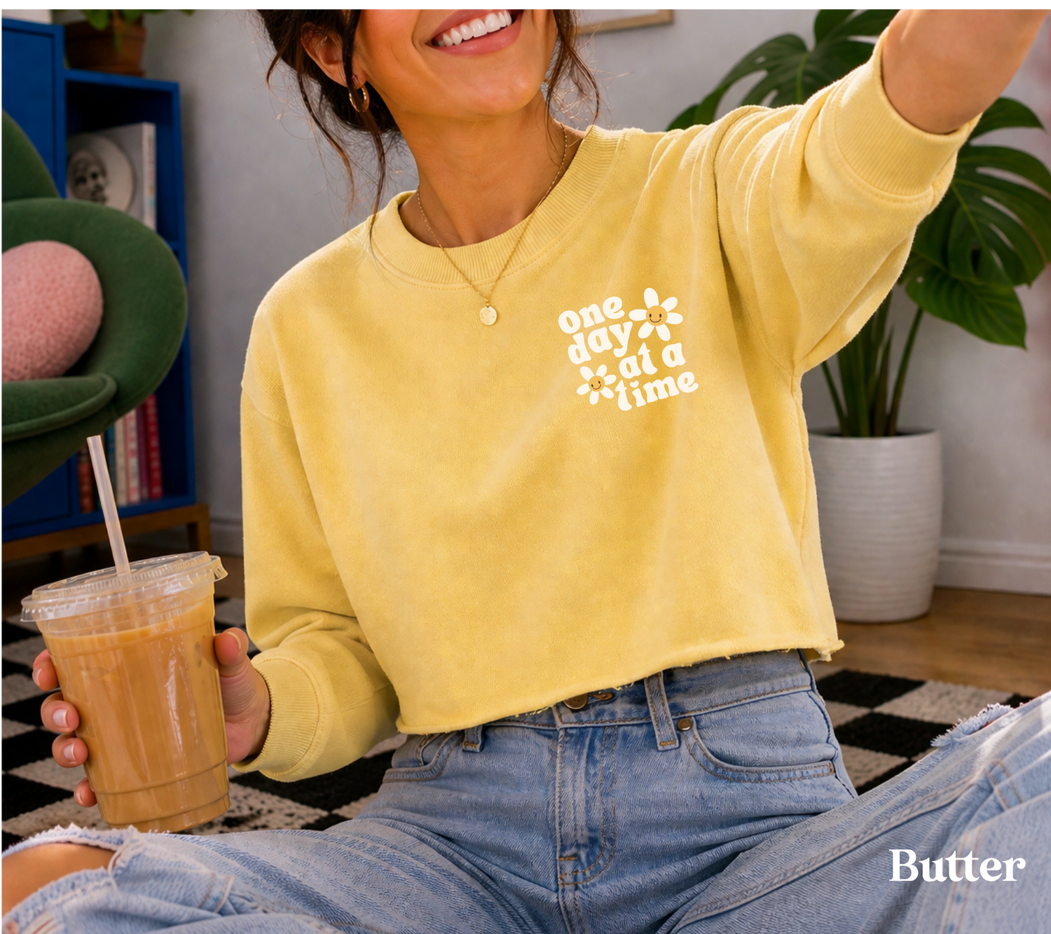 Cropped Sweatshirt - One day at a time Hippo Boutique
