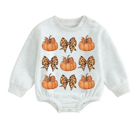 Soft warm fleece Baby Leopard Pumpkin Halloween Oversized Sweatshirt Bodysuit Hippo Boutique