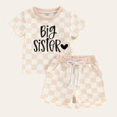 Big Sister Baby and Toddler Checkered t-shirt & shorts outfit Hippo Boutique