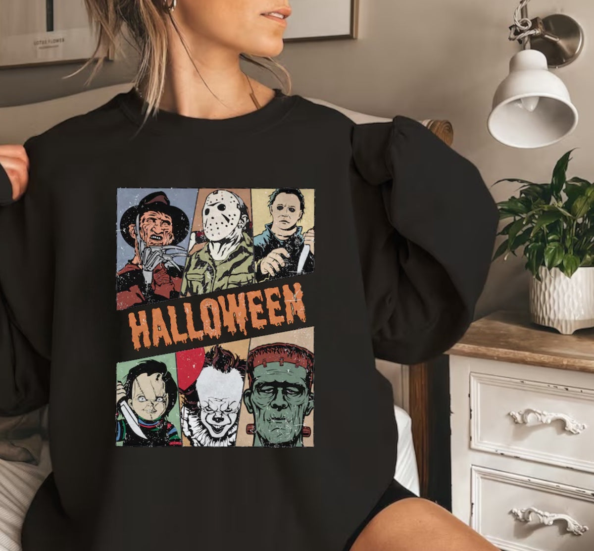 Halloween fleece crewneck Sweatshirts Horror Hippo Boutique