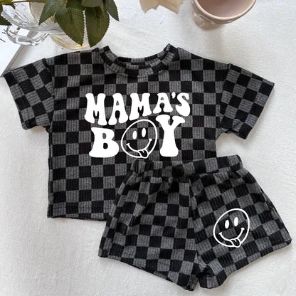 Mama’s Boy Baby & toddler checkered shorts and t-shirt outfit Hippo Boutique
