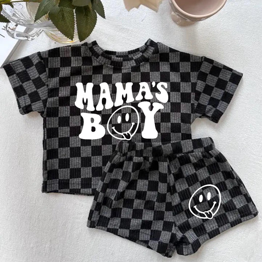 Mama’s Boy Baby & toddler checkered shorts and t-shirt outfit Hippo Boutique