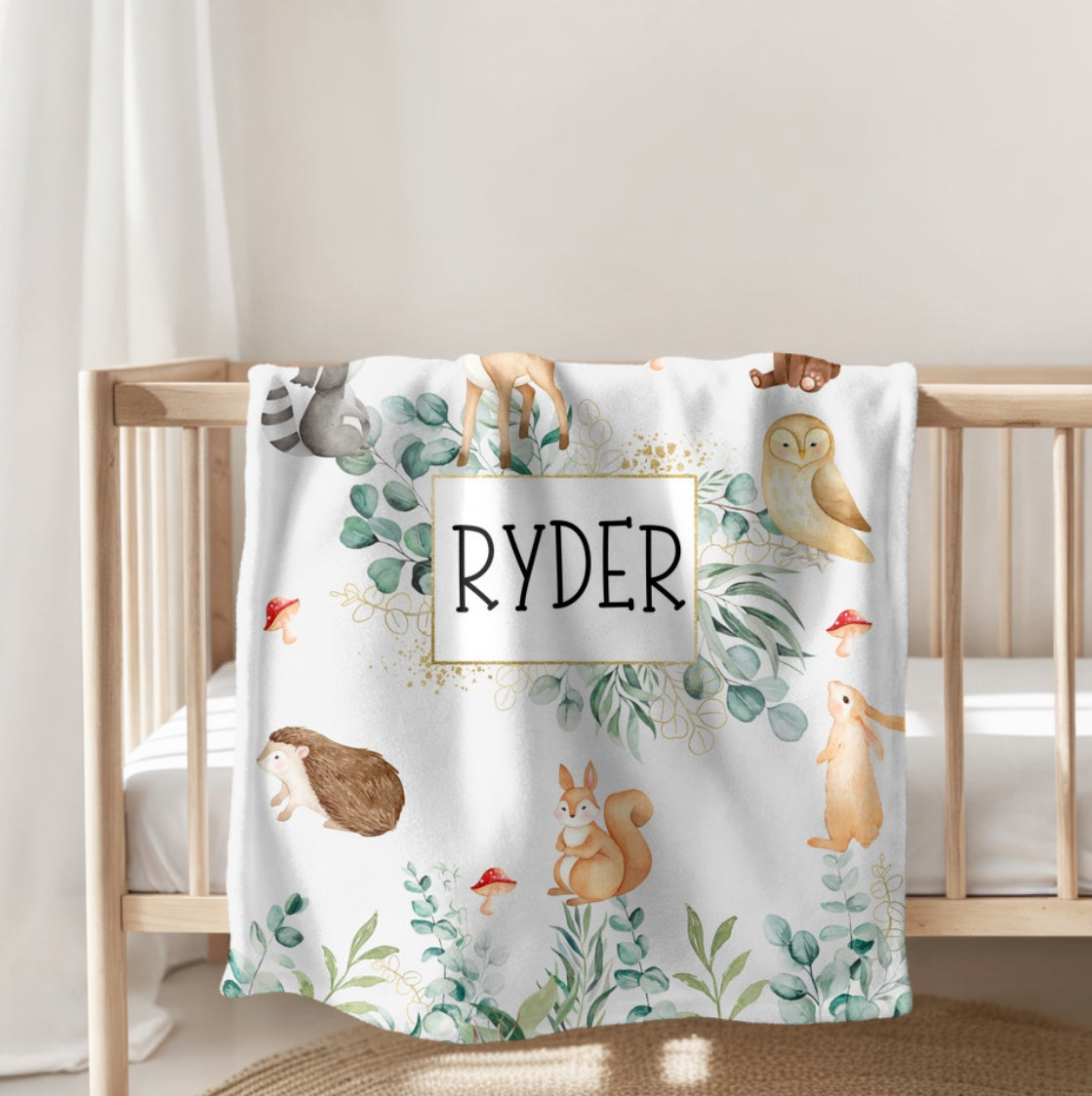 Forest Animals Baby Name Blanket Custom Hippo Boutique