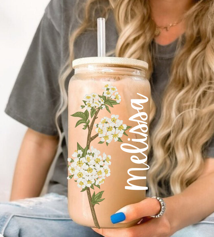 Birth Flower Glass Tumbler Cup Hippo Boutique