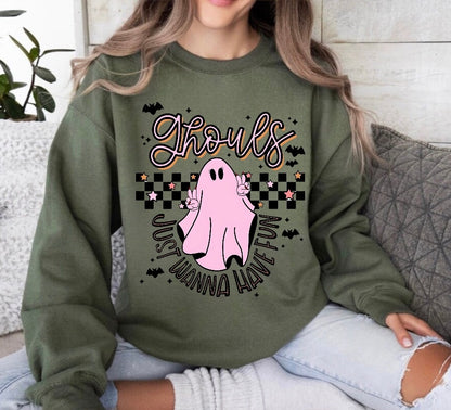 Ghouls Just Halloween Wanna Have Fun Women’s fleece crewneck Sweatshirts Hippo Boutique