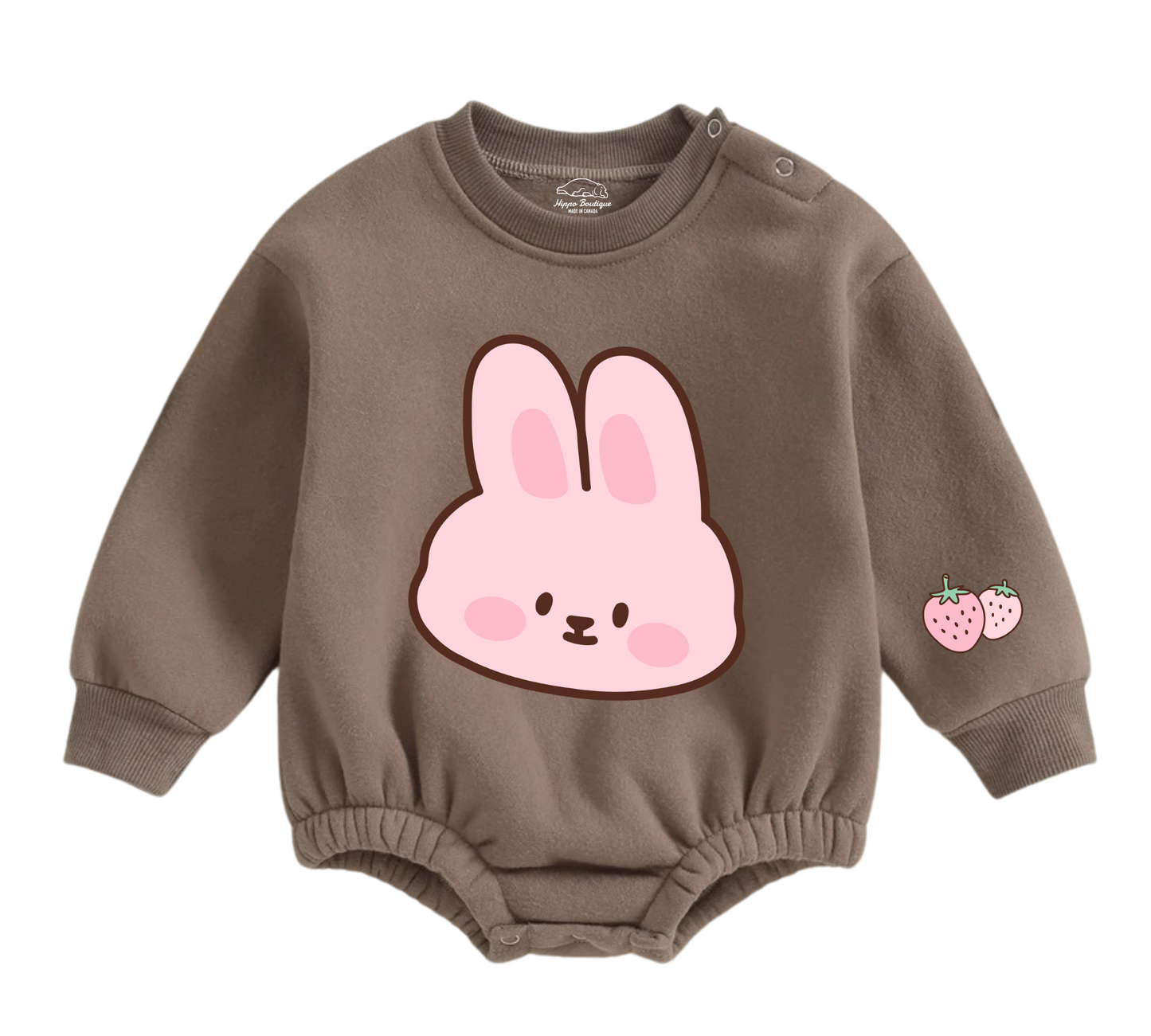Soft warm fleece oversized Romper - Bunny Strawberry Hippo Boutique