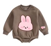 Soft warm fleece oversized Romper - Bunny Strawberry Hippo Boutique