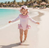Newborn Baby & Toddler striped Zip Up Swimsuit with matching hat Hippo Boutique