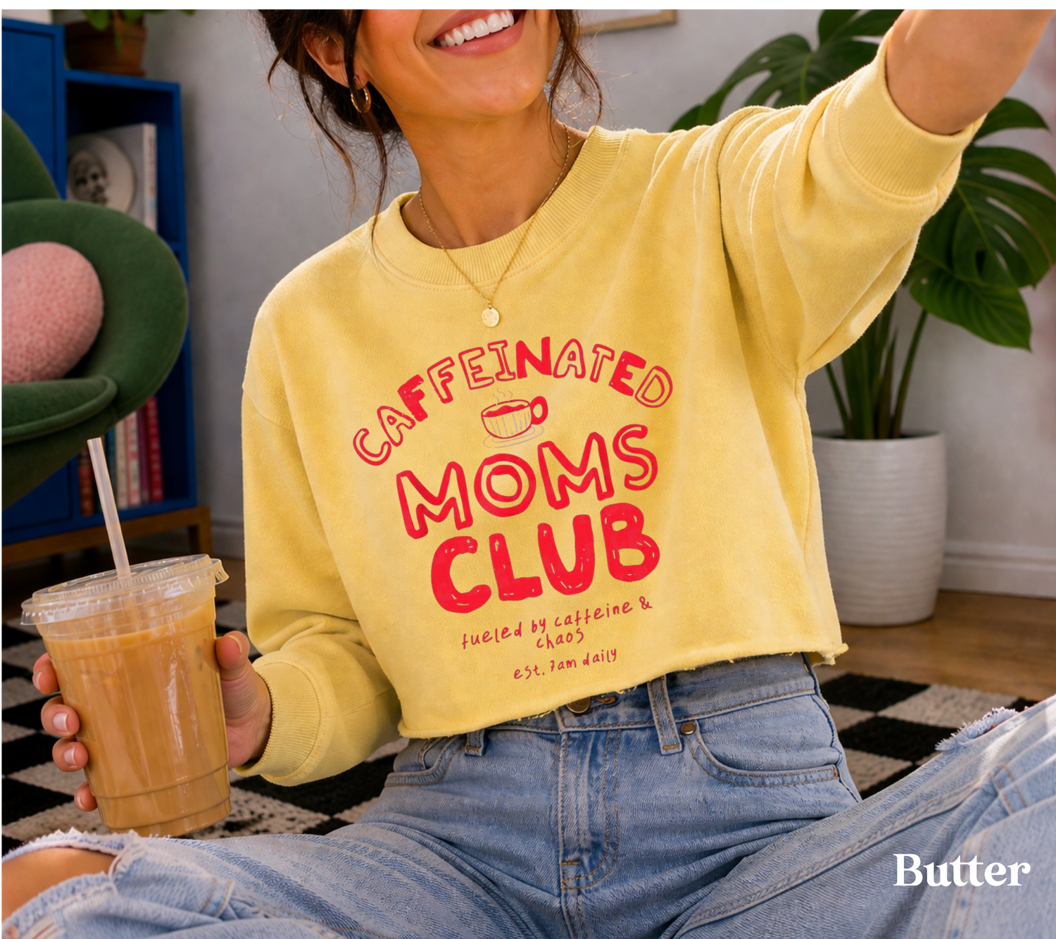 Cropped Sweatshirt - Caffeinated Moms Club Hippo Boutique