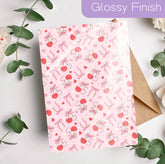 Glossy pink Kindle insert with cherries, bows, and floral pattern, handmade organic design. - Kindle Insert - Cherry & Bows
