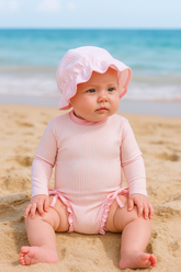 Newborn Baby & Toddler striped Zip Up Swimsuit with hat and bows Hippo Boutique
