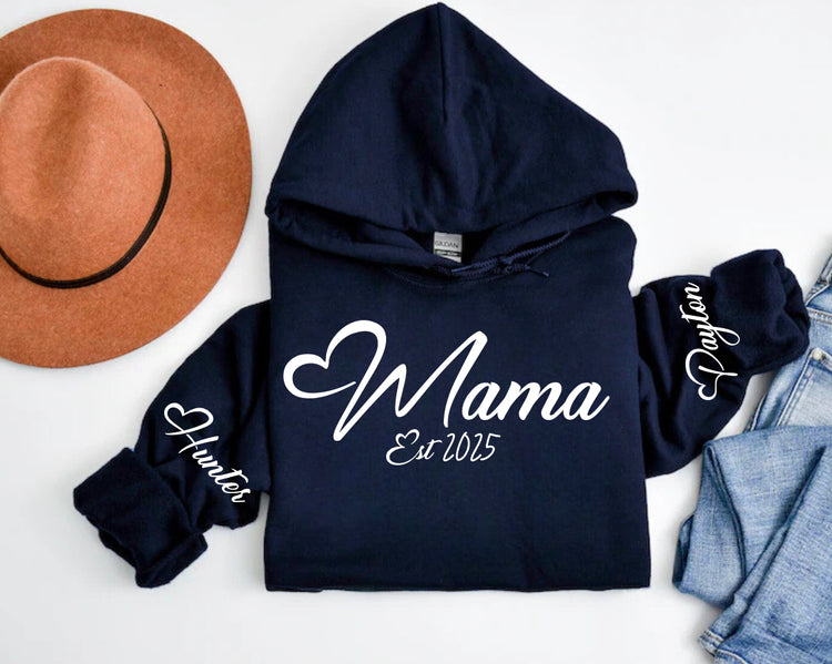 Custom Mama Hoodie with children’s name on sleeve Hippo Boutique