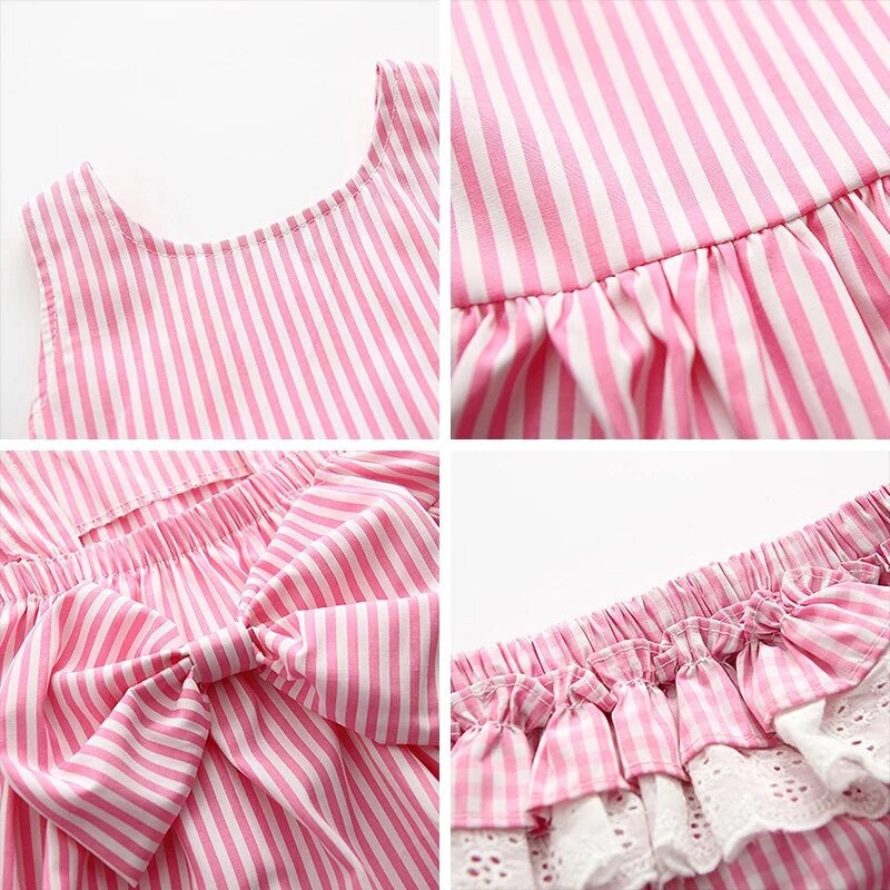 Striped Sleeveless Baby Dress with bummies Hippo Boutique