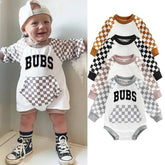 Bubs Baby Checkered Sweatshirt Romper Hippo Boutique