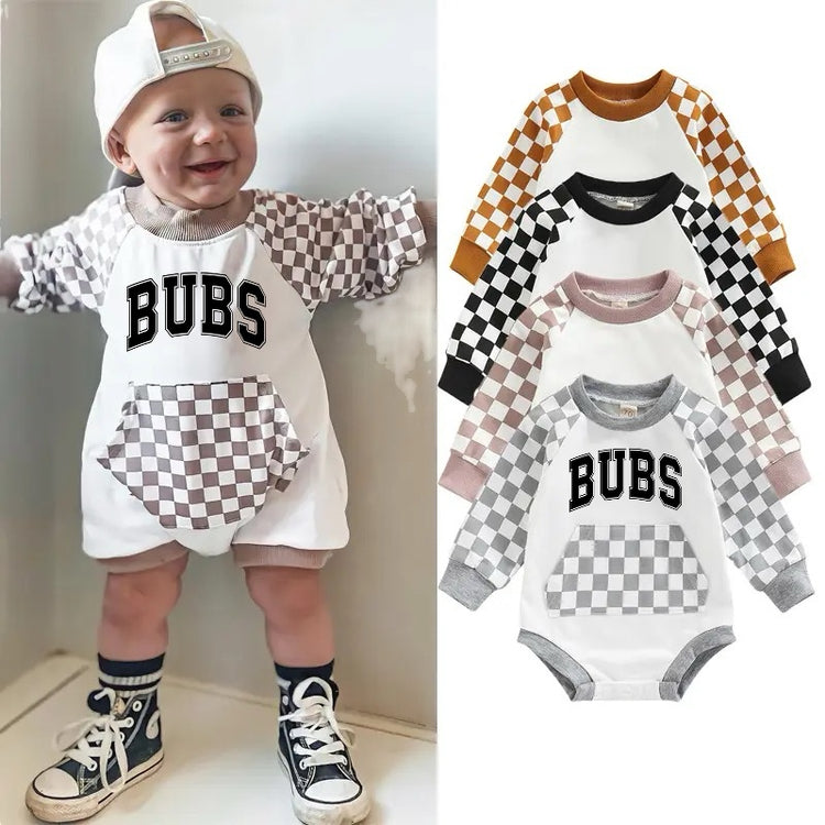 Bubs Baby Checkered Sweatshirt Romper Hippo Boutique