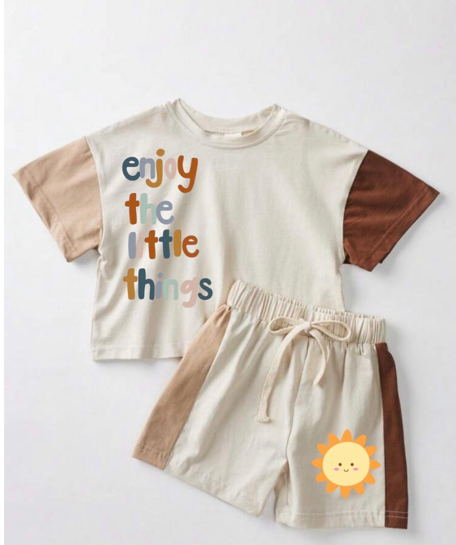 Enjoy the little things Baby and Kids cotton color block t-shirt & shorts outfit Hippo Boutique