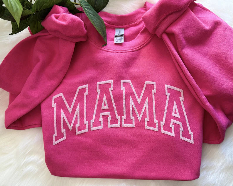 Custom Mama Puff Sweatshirt with children’s name on sleeve Hippo Boutique