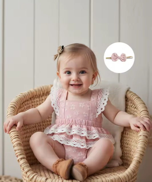 Pudcoco Infant Baby Girl Summer Romper Dress Flying Sleeve Square Neck Floral Print Jumpsuit with Bow Headband