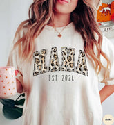 Leopard Print Mama with EST Date Women’s T-Shirt Hippo Boutique