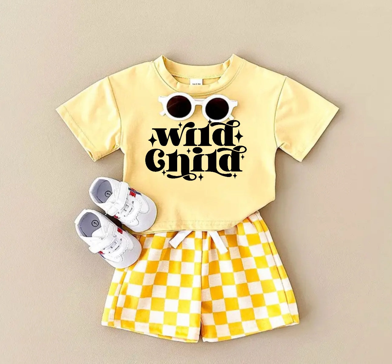 Wild Child T-Shirt & Checkered Shorts Set Hippo Boutique