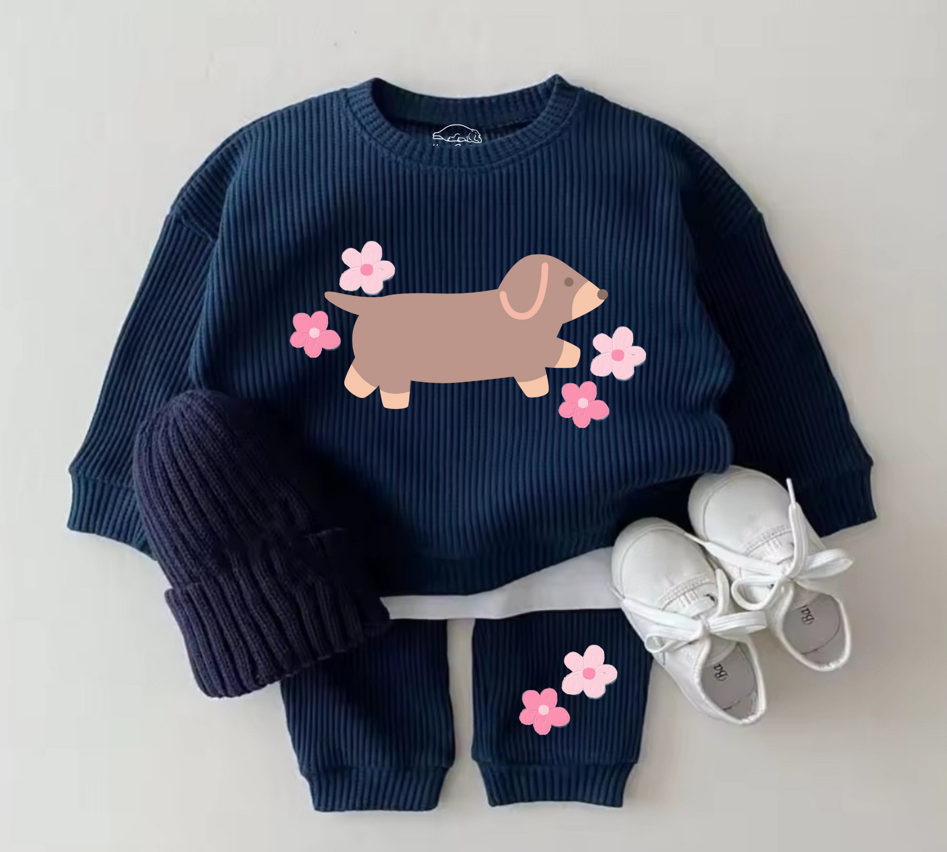 Baby Waffle Knit Jogger Outfit - Floral Dachshund Hippo Boutique