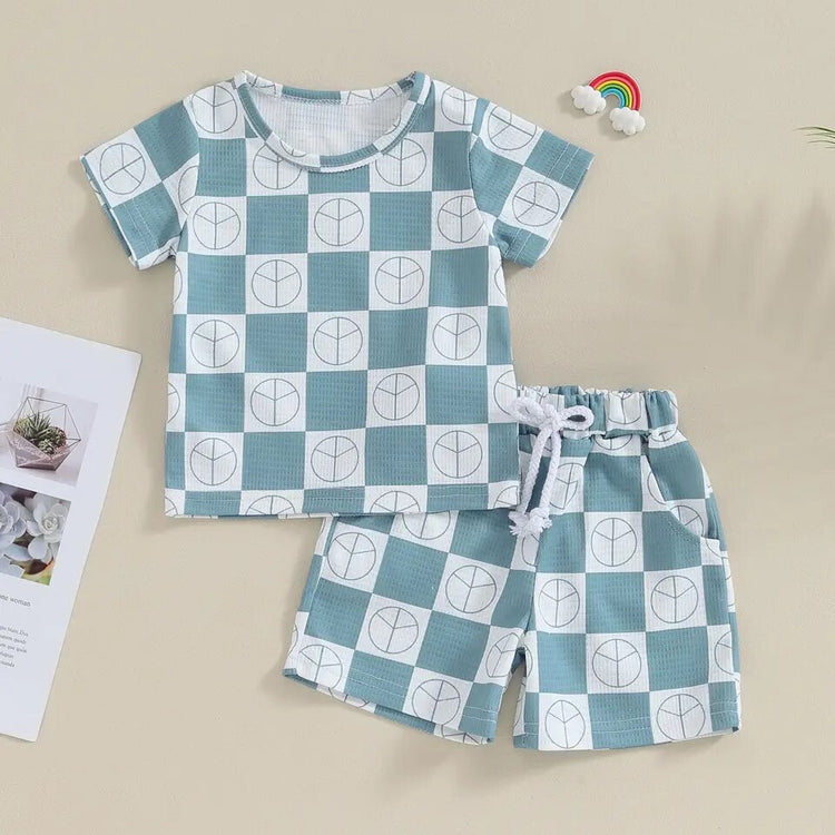 Checkered print waffle knit Baby and Toddler t-shirt & shorts outfit Hippo Boutique
