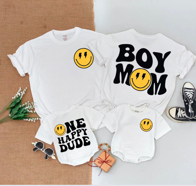 Smile Boy Mom & One Happy Dude Matching mama and mini T-shirts & Romper Hippo Boutique