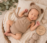 Newborn Bear Photography Outfit – Knit Teddy Romper & Bear Ear Hat Set Hippo Boutique