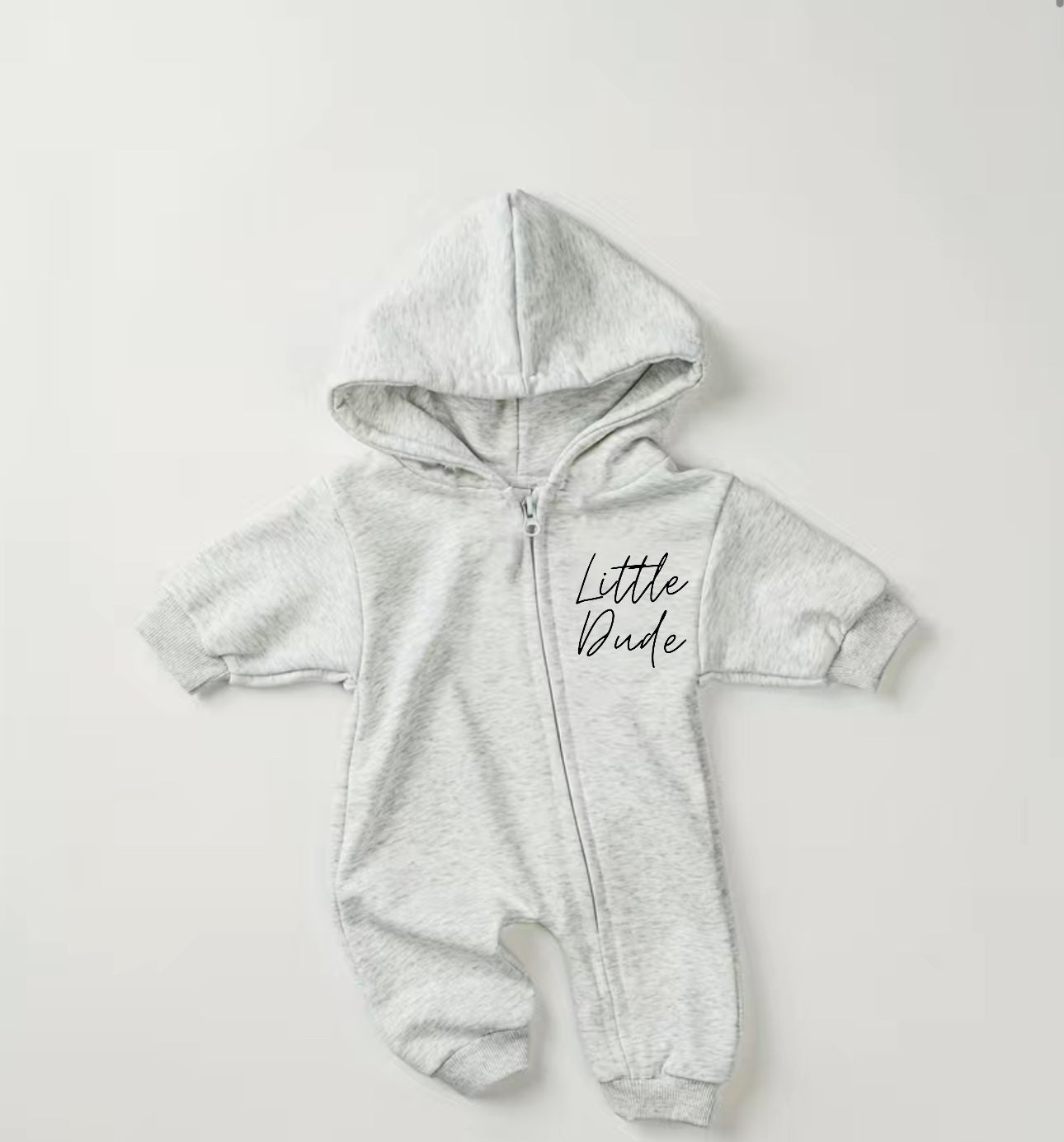 Little Dude Baby Hooded Sweatshirt zip up Jumpsuit Romper Hippo Boutique
