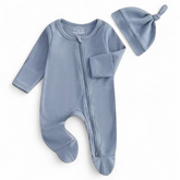 Organic Newborn Waffle Baby Footie Bodysuit with hat Hippo Boutique