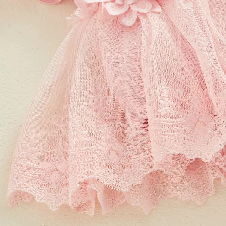 Floral Lace Baby Girl Dress Romper with Matching Flower Headband Hippo Boutique