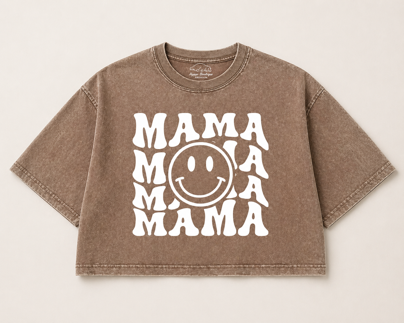 Retro Mama Smile Acid Washed 100% Cotton Oversized Cropped T-Shirts Hippo Boutique