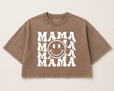 Retro Mama Smile Acid Washed 100% Cotton Oversized Cropped T-Shirts Hippo Boutique