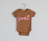 Newborn baby girl chocolate onesie with pink sweet cursive lettering print baby girl Canada clothes newborn baby Canada cotton onesie 