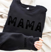 Custom Mama Sweatshirt with children’s name on sleeve - Distressed Hippo Boutique
