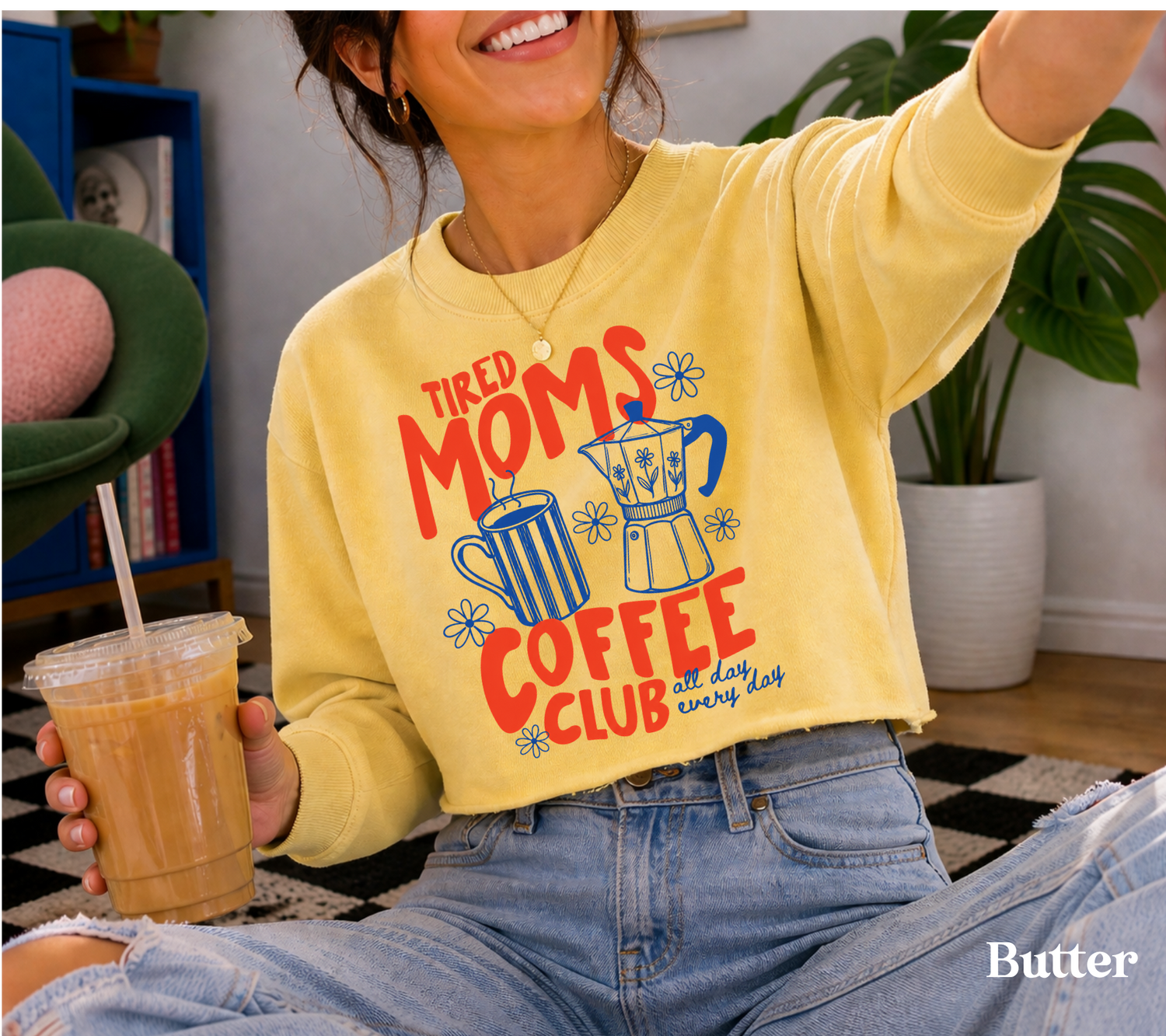 Cropped Sweatshirt - Tired Moms Coffee club Hippo Boutique