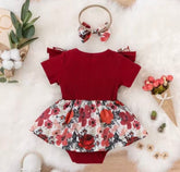 Floral Ruffle Baby Girl Romper Dress with Matching Bow Headband Hippo Boutique