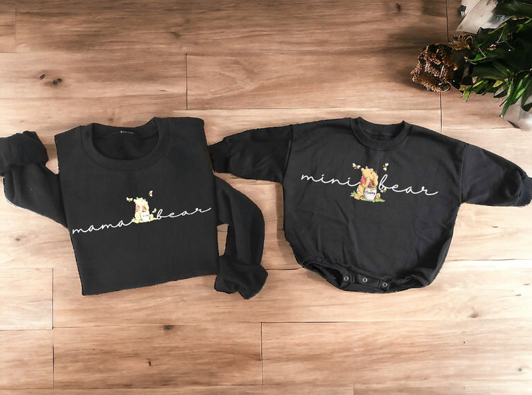 Mama Bear & Mini Bear matching Baby Sweatshirt Romper bodysuit & Crewneck Hippo Boutique
