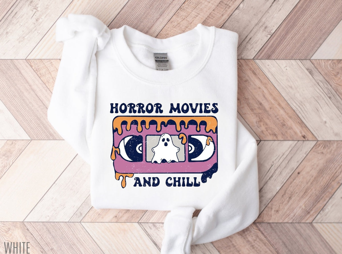 Halloween Horror Movies and Chill Women’s fleece crewneck Sweatshirts Hippo Boutique