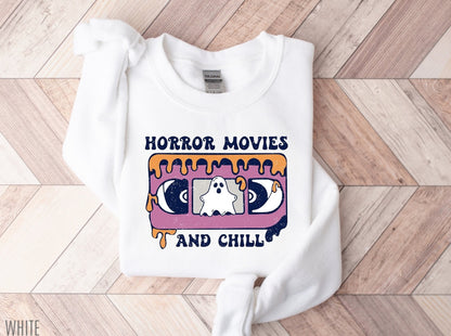 Halloween Horror Movies and Chill Women’s fleece crewneck Sweatshirts Hippo Boutique