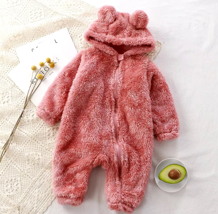 Furry Teddy Bear Baby Snowsuit One Piece Hippo Boutique