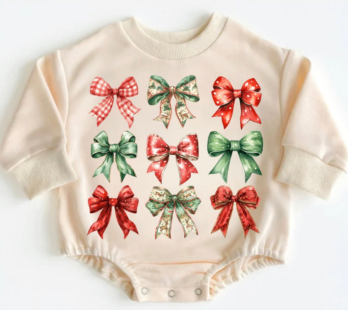 Christmas Bows Baby Sweatshirt Bubble Romper Hippo Boutique