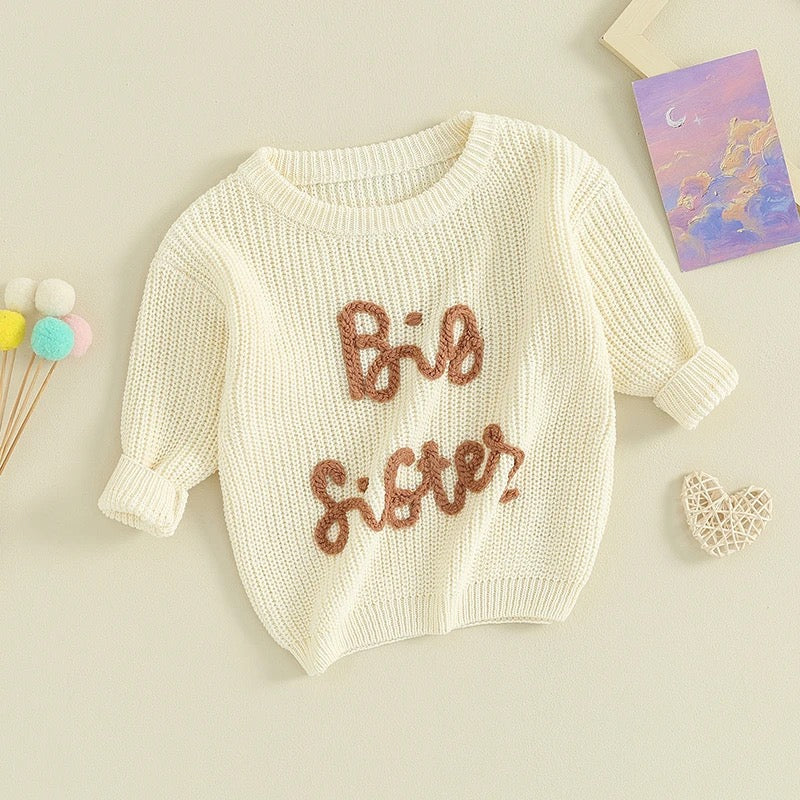 Knit Embroidered Big Sister sweater Hippo Boutique