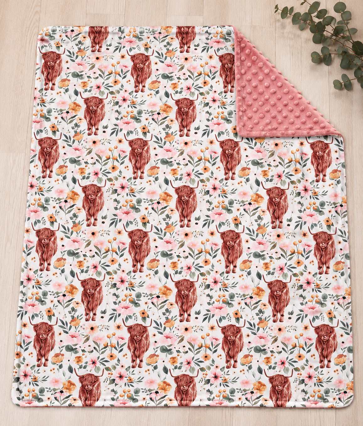 Highland Cow Minky Baby Blanket Hippo Boutique
