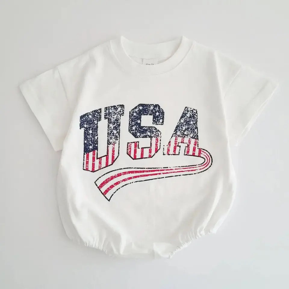 USA Baby t-shirt bubble romper bodysuit Hippo Boutique