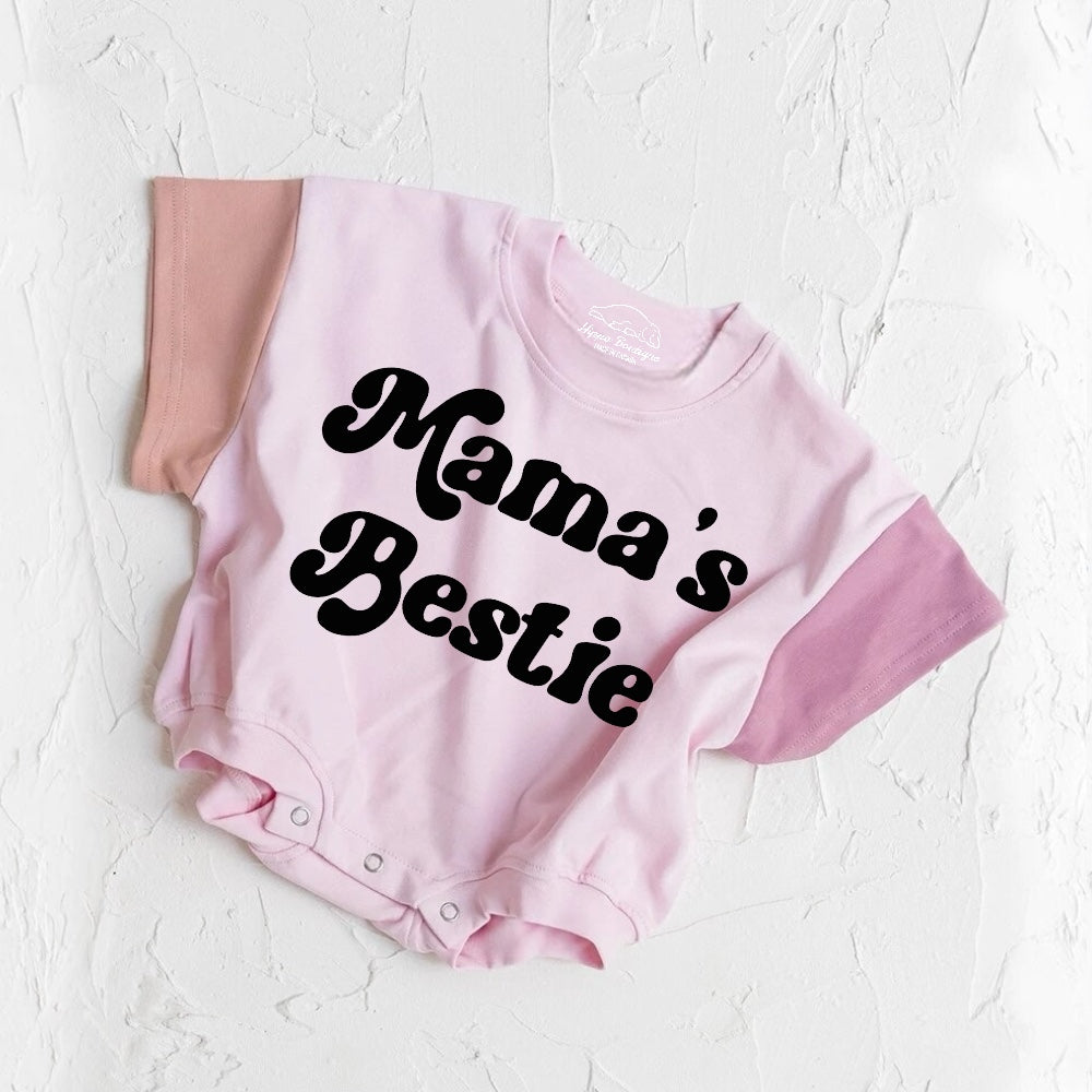 Mama’s Bestie baby Color Block T-Shirt Bubble Romper Hippo Boutique